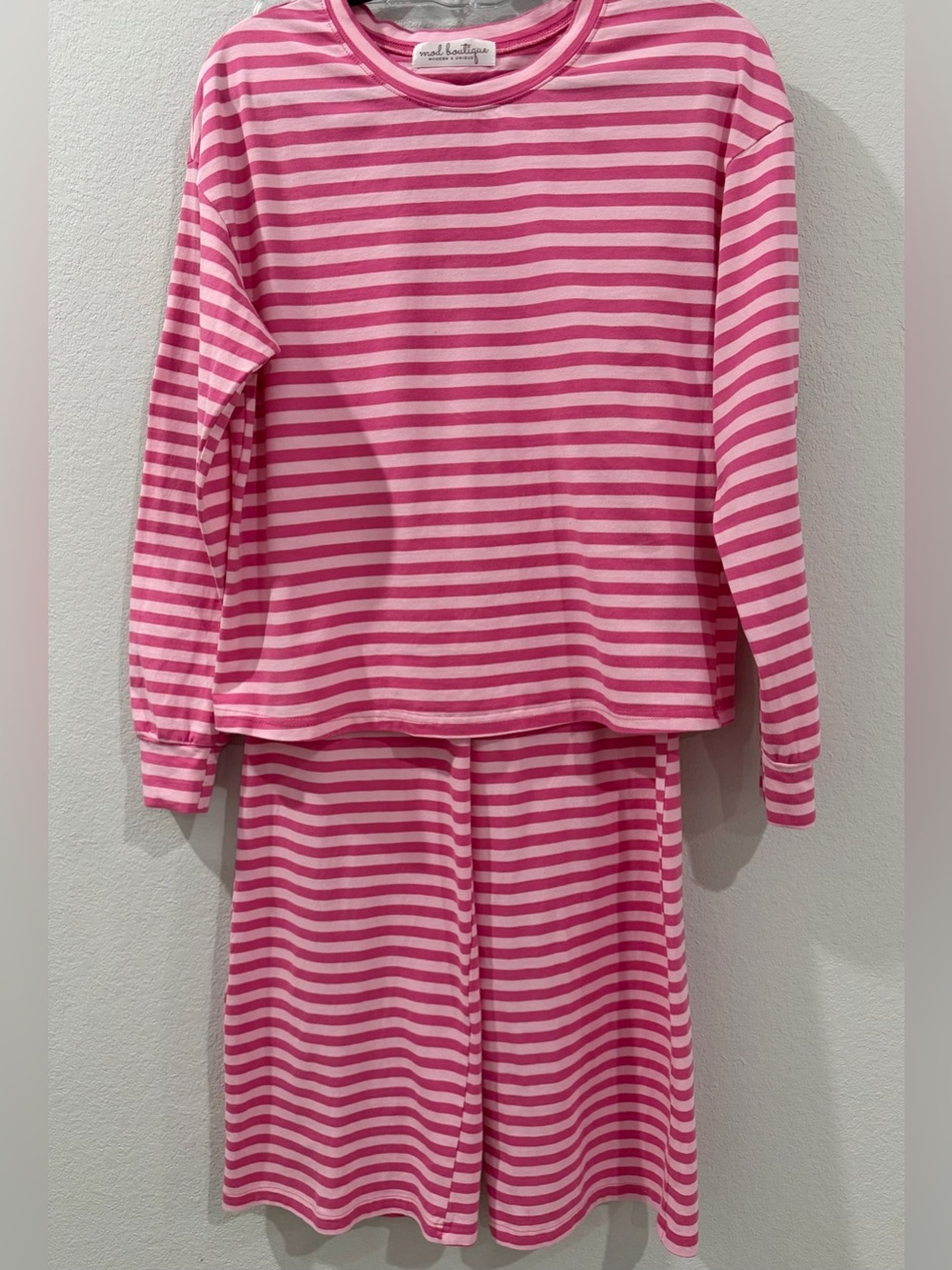 Mod Boutique Hot Light Pink Striped Long Sleeve Soft Crewneck Lounge Set Small
